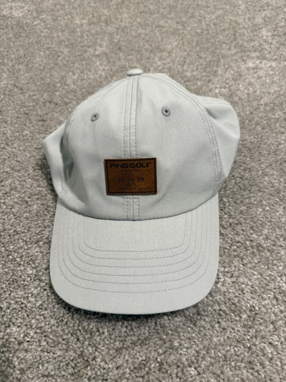 Ping Light Gray Baseball Cap with Brown Leather Patch